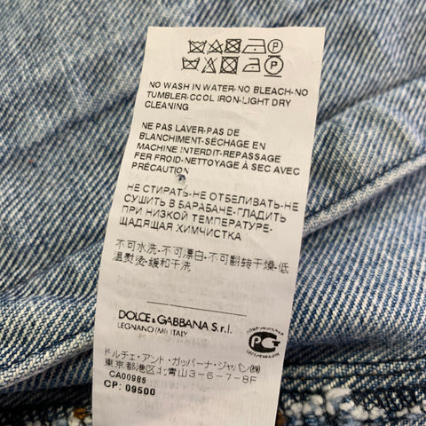 DOLCE & GABBANA Size XS Blue Multi-Color Cotton Feathers Denim Jacket