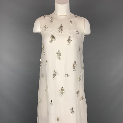 GIVENCHY SS 2021 Size 4 Cream Polyester Crystal Embellished Organza Shift Dress