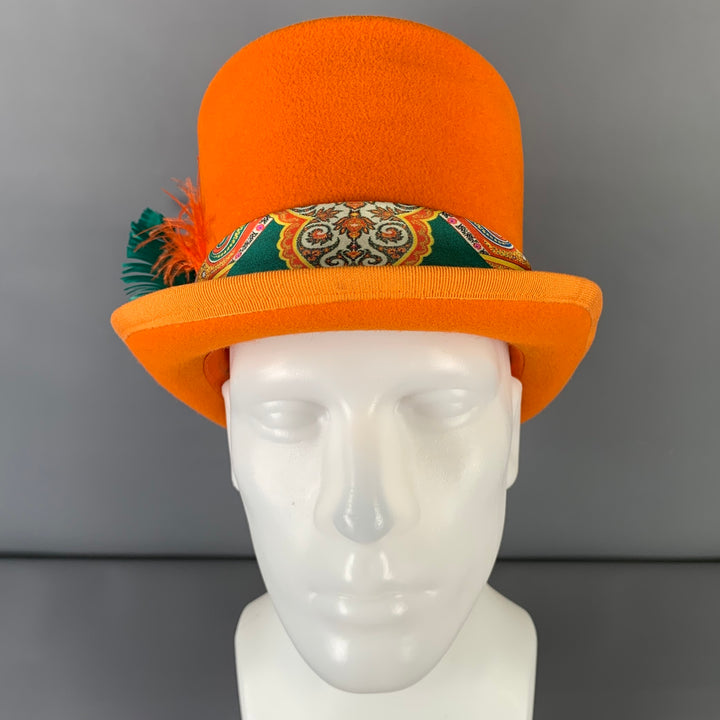 ETRO Size L Orange Applique Feather Felt Top Hat