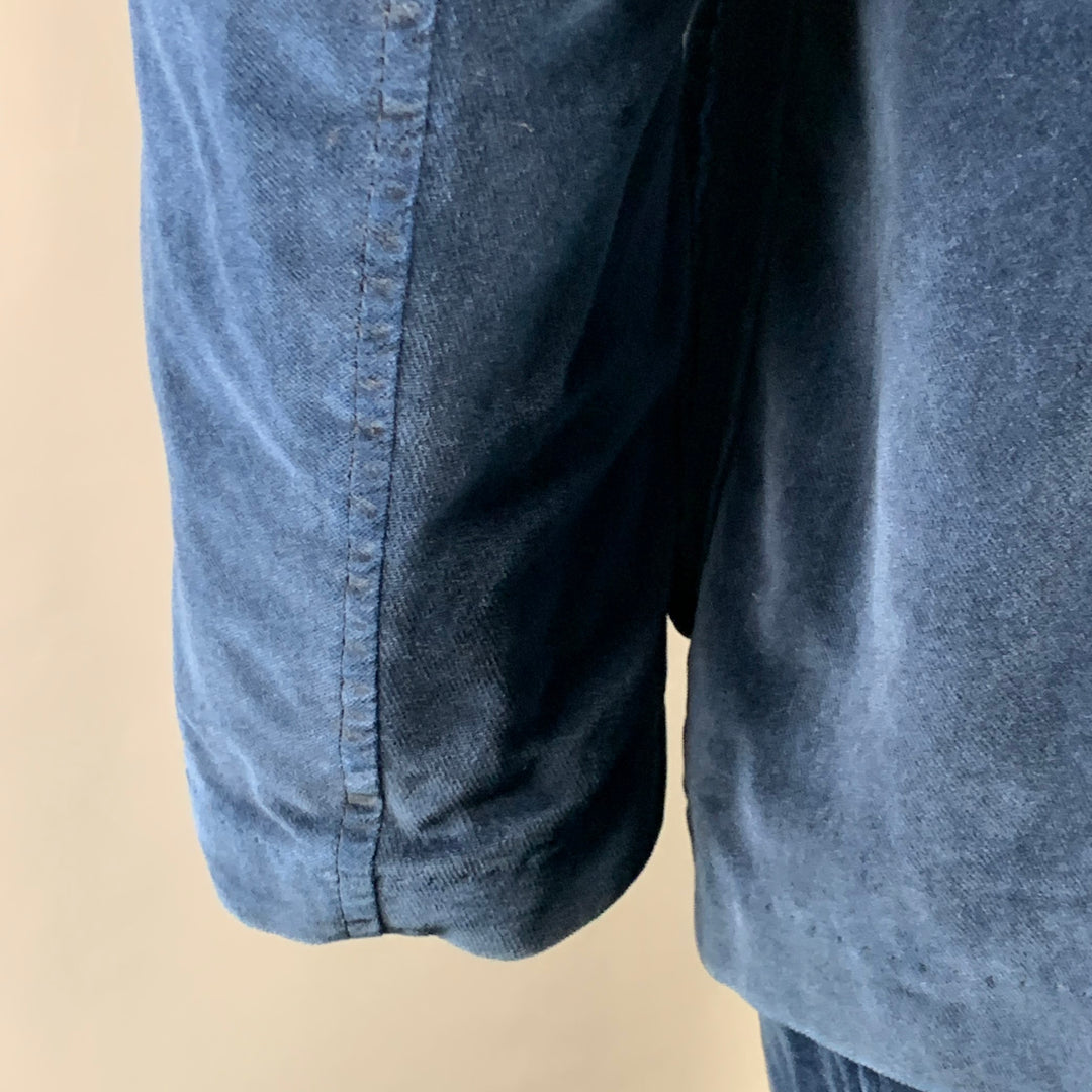 DRIES VAN NOTEN Size 42 Navy Black Velvet Cotton Nehru Collar Suit