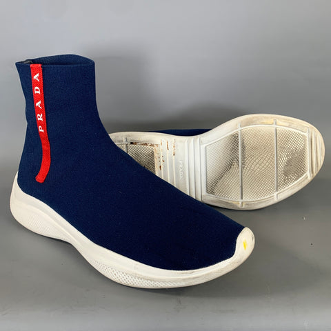 PRADA Size 9.5 Navy White Fabric Pull On Boots