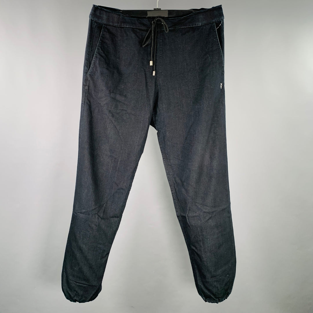 GENETIC DENIM Size M The Benji Black Overdyed Indigo Rayon Cotton Drawstring Casual Pants