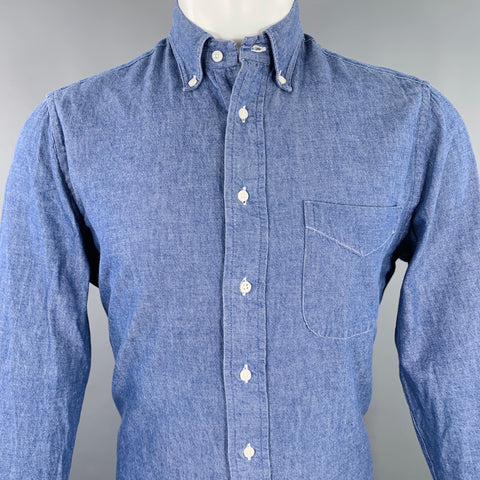 GITMAN BROS Size M Blue Cotton One Pocket Long Sleeve Shirt