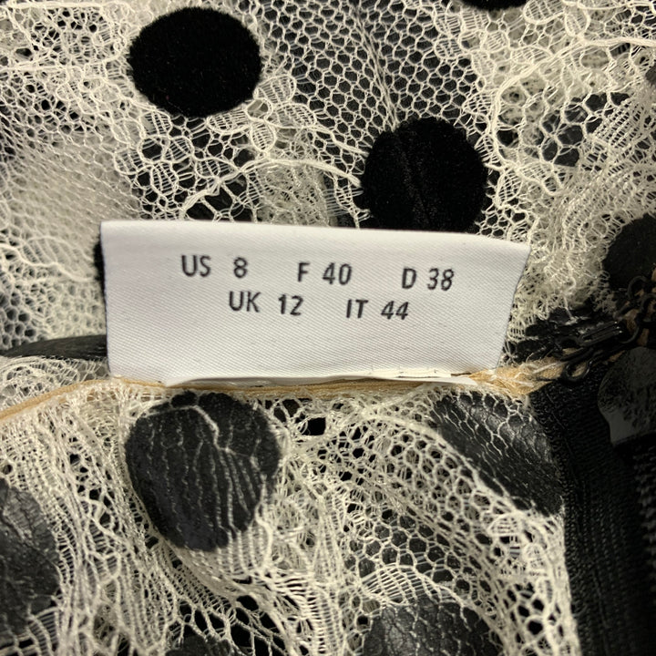 AKRIS Size 8 White Black Viscose Nylon Dots Long Sleeve Blouse