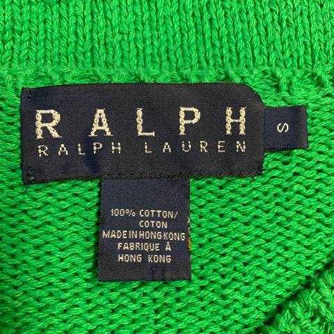 RALPH LAUREN Size S Green Cotton Knit V-Neck Sweater
