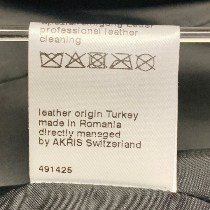 AKRIS Size 8 Black Perforated Lambskin Leather Zip Up Vest