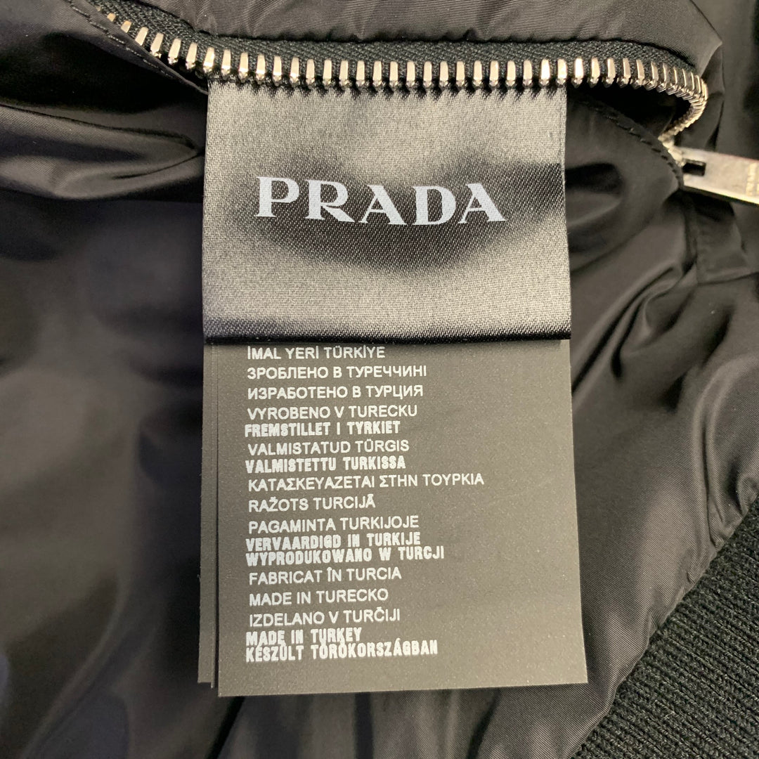 PRADA Size 38 Black Reversible Lambskin Leather Nylon Bomber Jacket