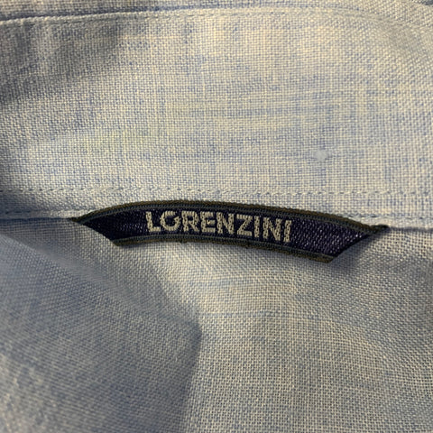 LORENZINI Size XL Blue Heather Linen Short Sleeve Shirt
