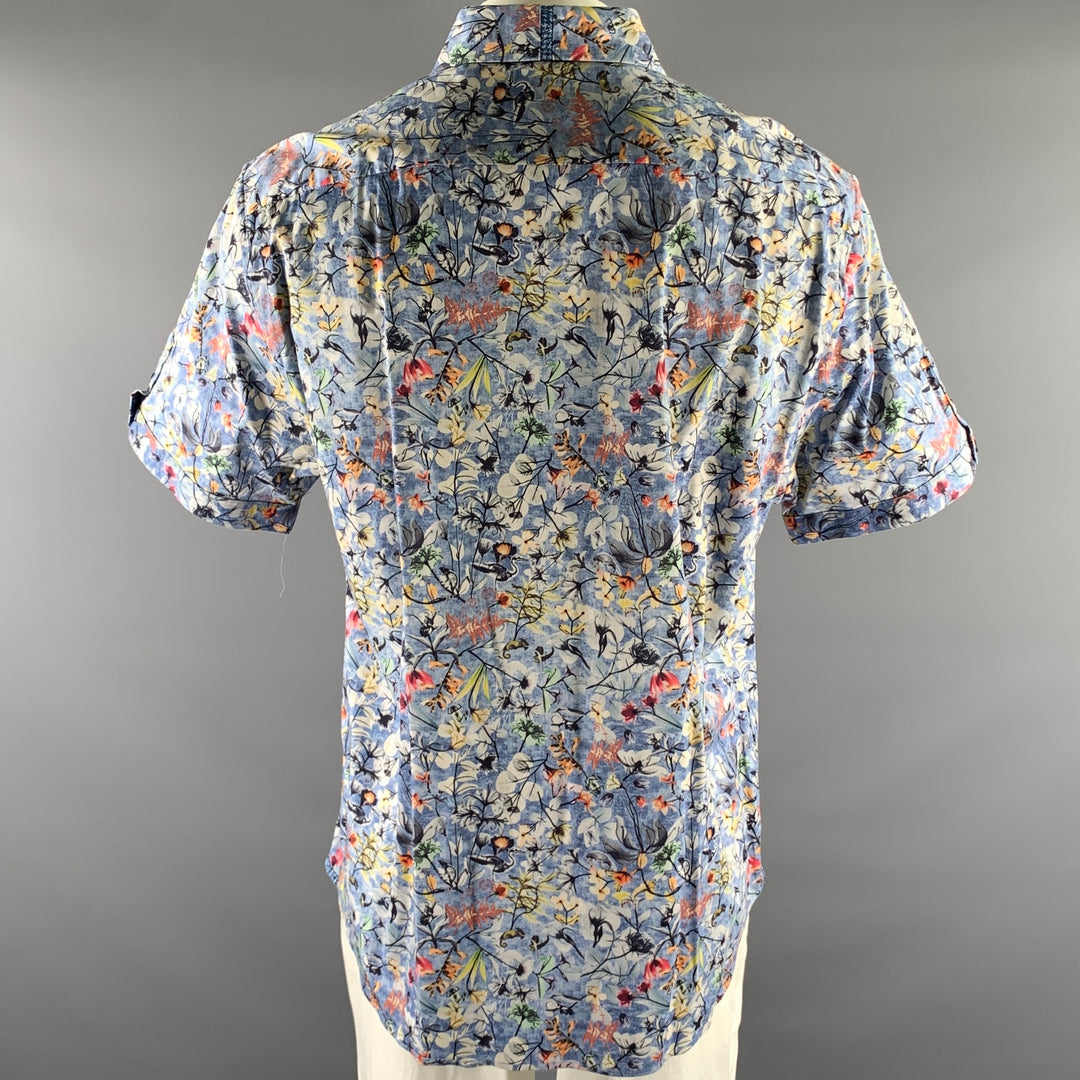 ROBERT GRAHAM Size XXXXl Blue Floral Cotton Blend Short Sleeve Shirt