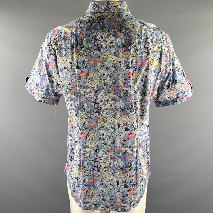 ROBERT GRAHAM Size XXXXl Blue Floral Cotton Blend Short Sleeve Shirt