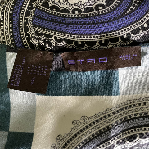 ETRO Black Blue Paisley Silk Pocket Square
