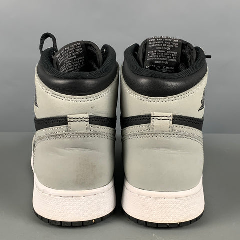 NIKE Size 6Y Grey Black Color Block Leather High Top Sneakers
