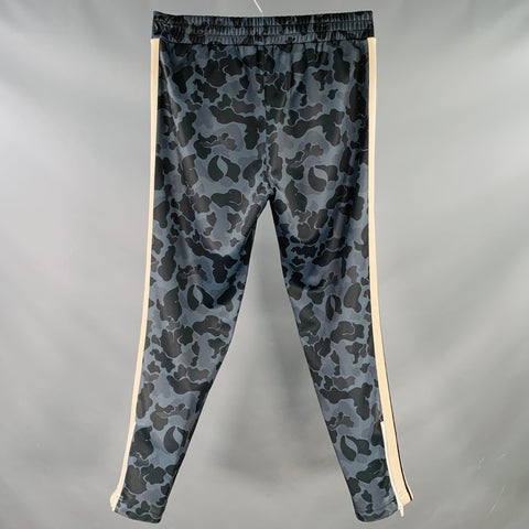 PALM ANGELS Size XL Navy Black Camouflage Polyester Drawstring Casual Pants