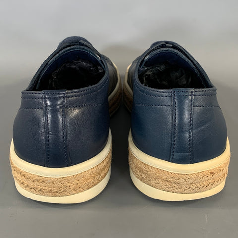 PRADA Size 7 Navy Beige Leather Espadrille Sneakers