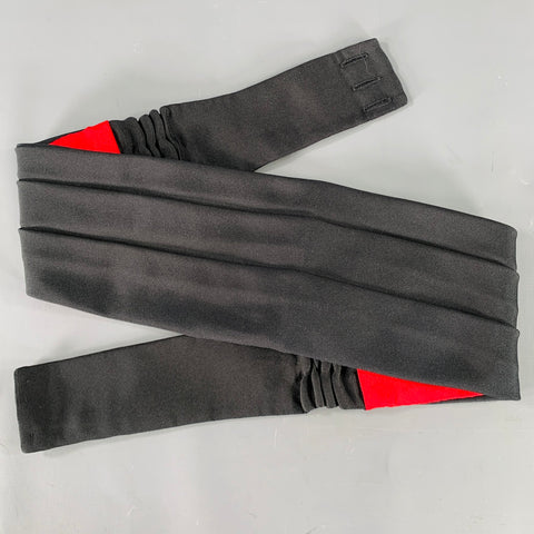 BRENDA KETT Black Red Pleated Silk Cummerbund