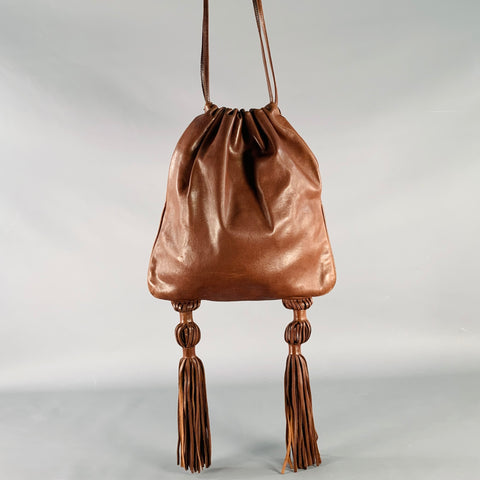 BOTTEGA VENETA Brown Leather Tassels Drawstring Crossbody Bag