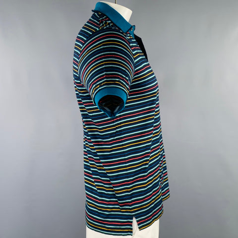 PAUL SMITH Size L Black Multi Color Stripe Cotton Contrast Trim Polo