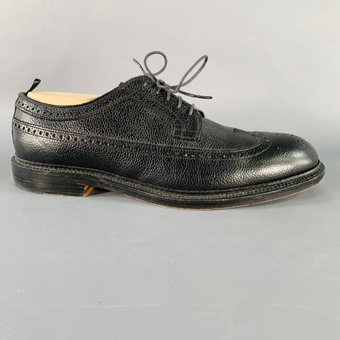 BLACK FLEECE Autumn 2007 Size 10.5 Black Pebble Grain Perforated Leather Derby Lace-Up Shoes