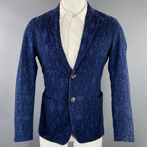 ETRO Size 38 Navy Black Navajo Cotton Blend Single Breasted Sport Coat