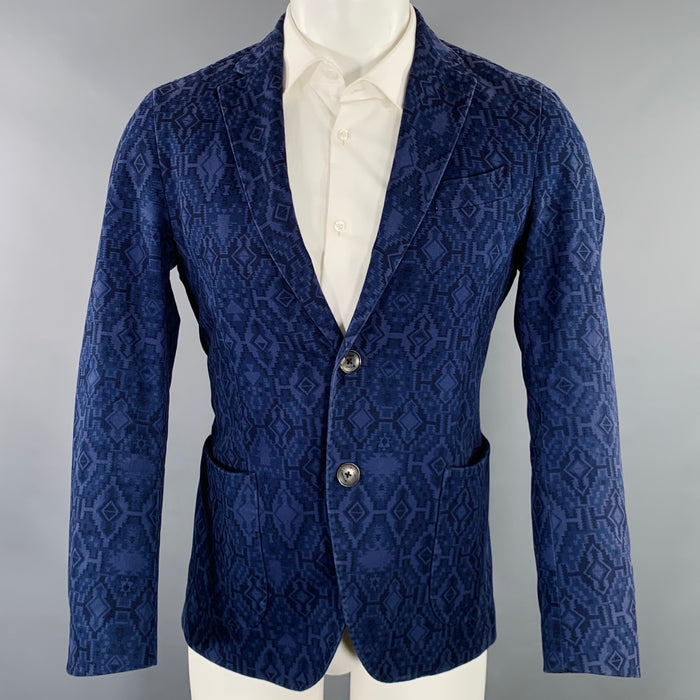 ETRO Size 38 Navy Black Navajo Cotton Blend Single Breasted Sport Coat
