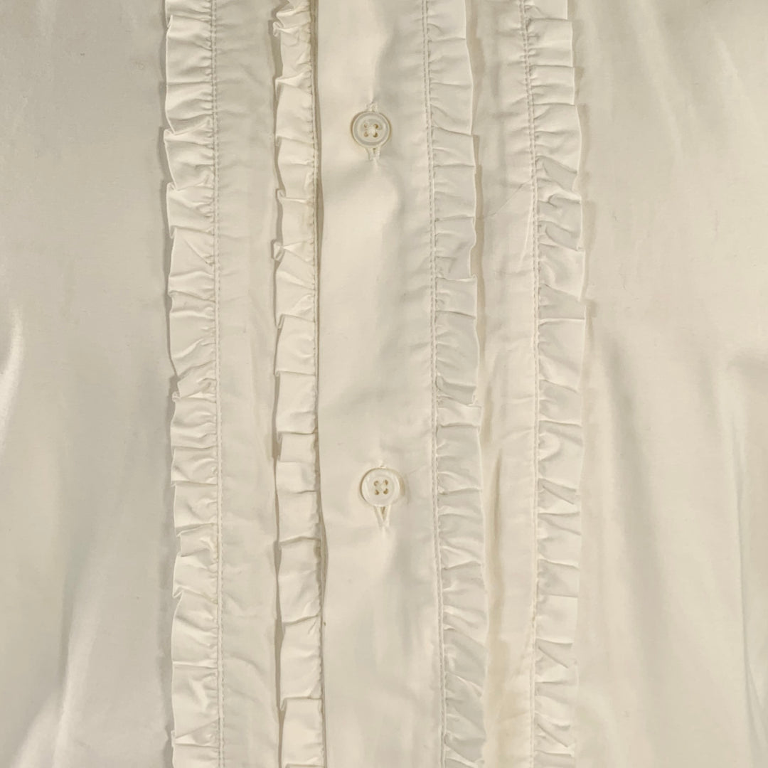 JIL SANDER Size 42 White Ruffled Cotton Tuxedo Long Sleeve Shirt