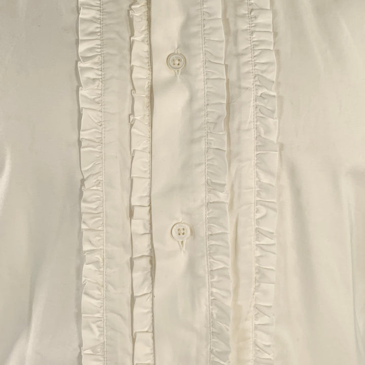JIL SANDER Size 42 White Ruffled Cotton Tuxedo Long Sleeve Shirt