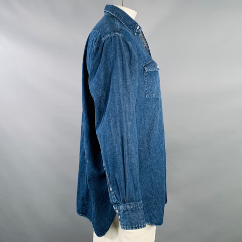 RRL by RALPH LAUREN Size L Indigo Wash Selvedge Cotton Snaps Two Pockets Western Long Sleeve Shirt