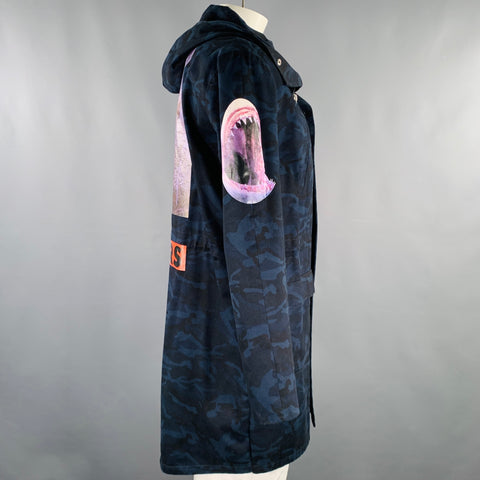 RAF SIMONS Size 42 Navy Black Camo Cotton Hooded Coat