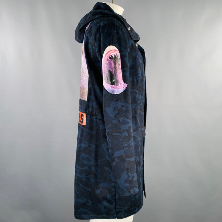 RAF SIMONS Size 42 Navy Black Camo Cotton Hooded Coat