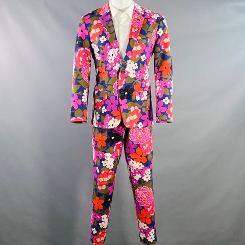 MR TURK Size 40 Pink Multi Color Floral Cotton Blend Notch Lapel Suit