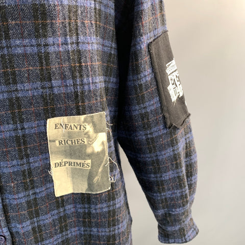 ENFANTS RICHES DEPRIMES SS2016 XL Navy Black Plaid Wool Long Sleeve Shirt