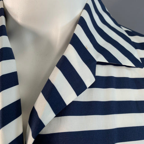 LORO PIANA Size 6 White Navy Cotton Stripe One Pocket Casual Top