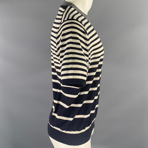PS by PAUL SMITH Size L White Navy Stripe Ribbed T-shirt
