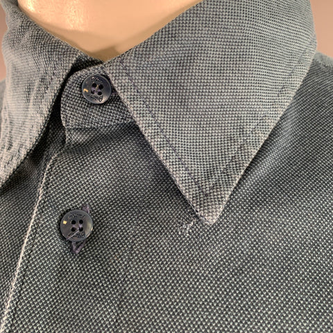 BRIONI Size XL Blue Textured Cotton Polo