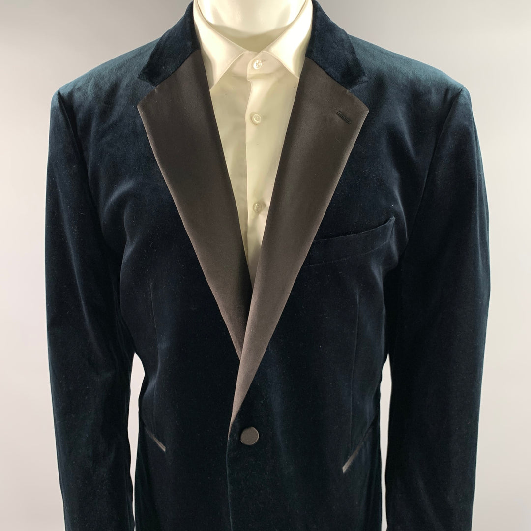 THEORY Size 46 Navy Teal Cotton Blend Tuxedo Jacket