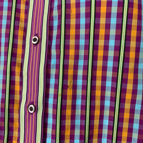 ROBERT GRAHAM Size L Purple Blue Orange Checkered Cotton Long Sleeve Shirt