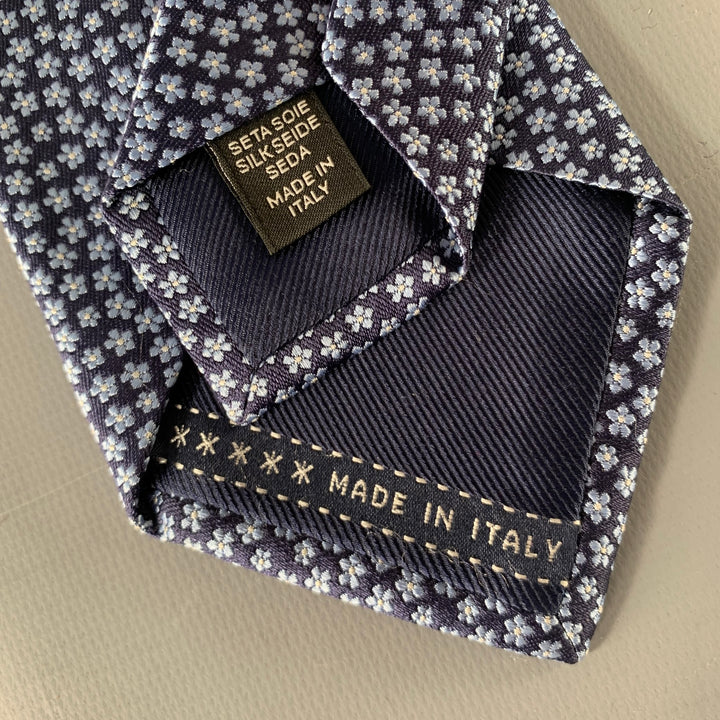 ERMENEGILDO ZEGNA Navy Light Blue Floral Silk Tie