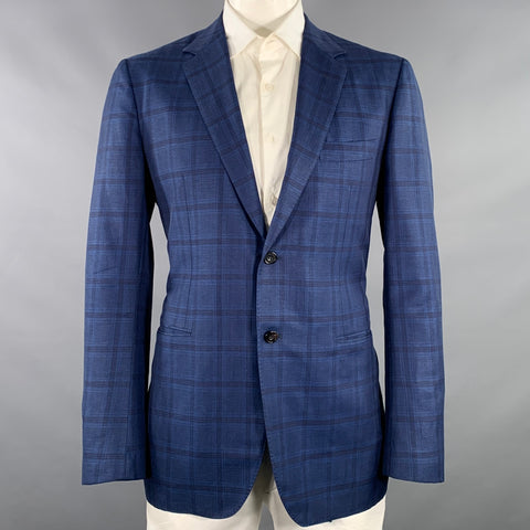 SARTORIO Veste de sport croisée en laine et lin à carreaux bleu et noir, taille 44