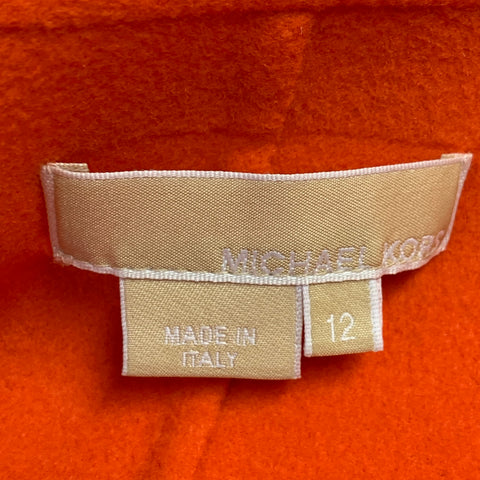 MICHAEL KORS Size 12 Orange Wool Cashmere Peak Lapel Coat