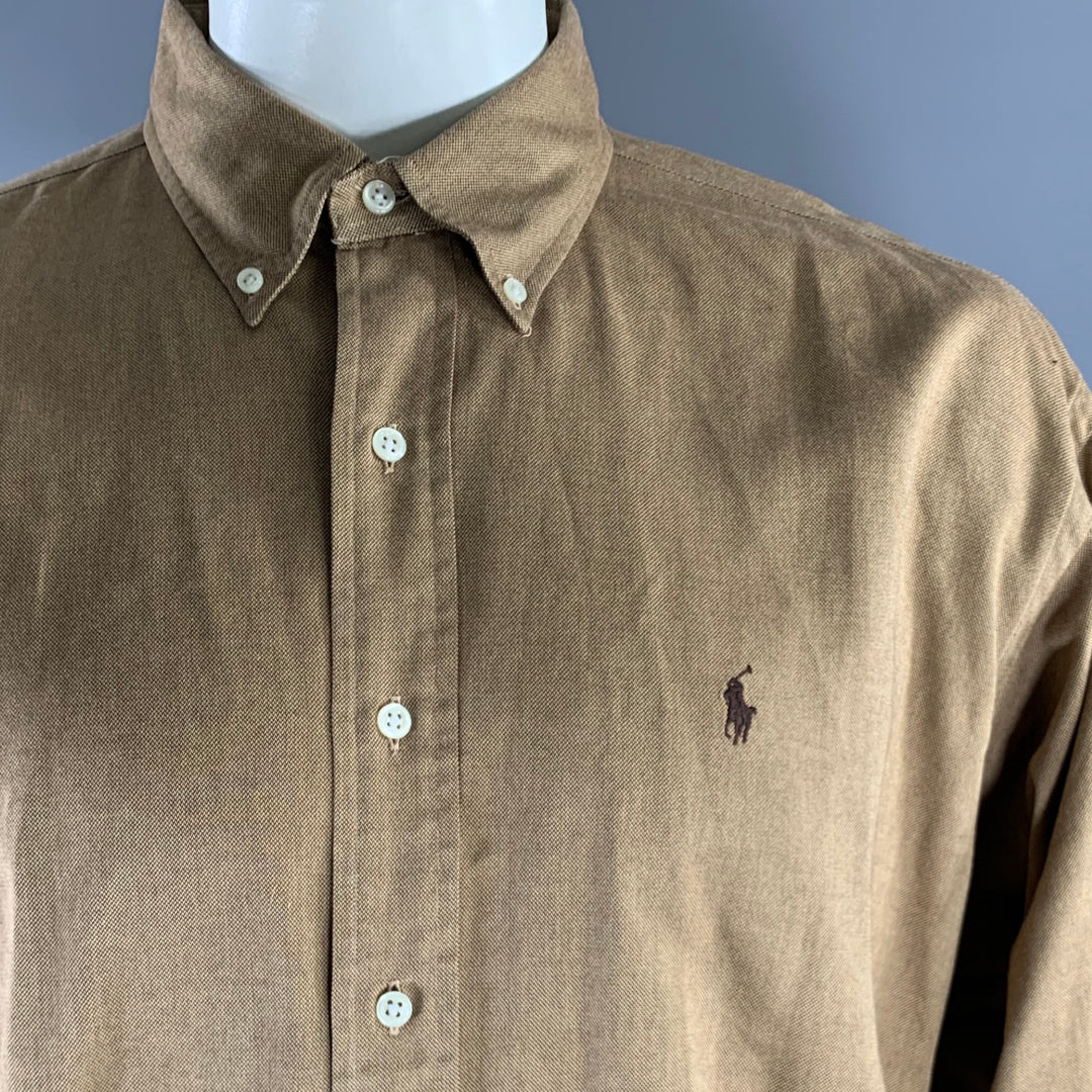 RALPH LAUREN Size XL Tan Cotton Long Sleeve Shirt