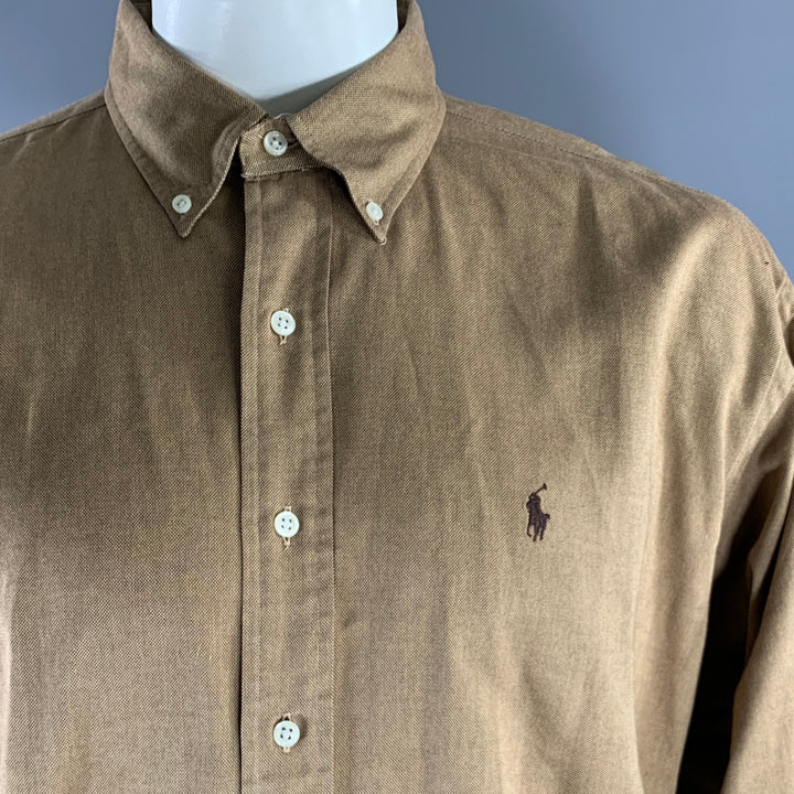 RALPH LAUREN Size XL Tan Cotton Long Sleeve Shirt
