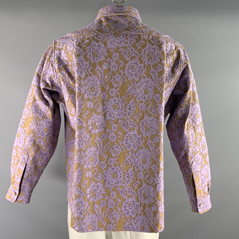 AKNVAS Size L Lavender Khaki Lace Polyester Button Up Long Sleeve Shirt