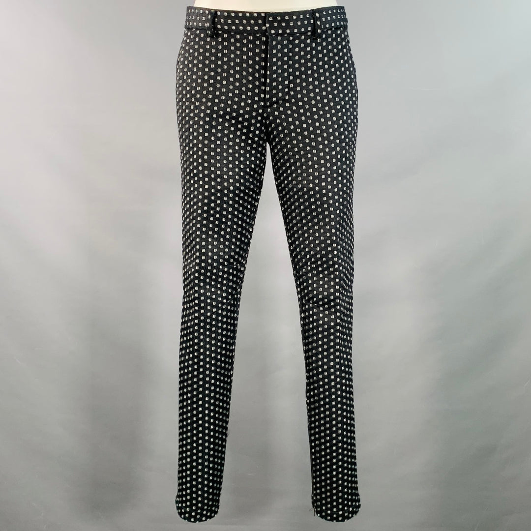 MR TURK Size 36 Regular Black White Perforated Polyester Notch Lapel Suit
