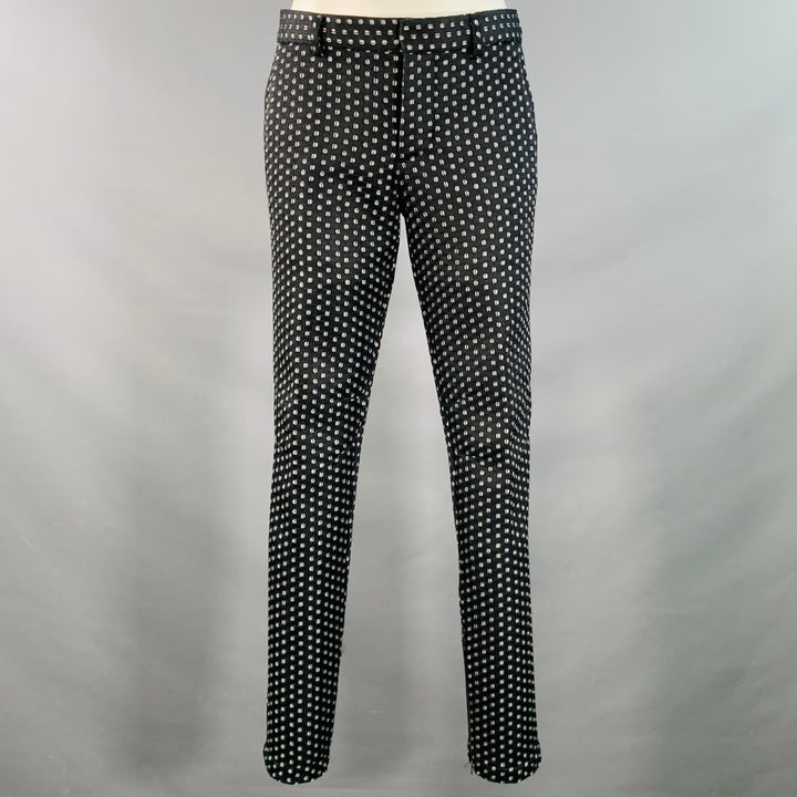 MR TURK Size 36 Regular Black White Perforated Polyester Notch Lapel Suit