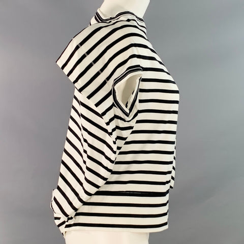 JUNYA WATANABE Size M White Black Cotton Stripe Asymmetrical T-Shirt