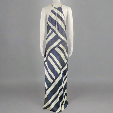 TRINA TURK Size 8 Blue White Acetate Blend Stripe Halter Dress