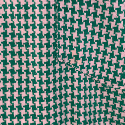 MR TURK Size L Green White Houndstooth Cotton One Pocket Short Sleeve Shirt