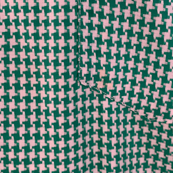 MR TURK Size L Green White Houndstooth Cotton One Pocket Short Sleeve Shirt