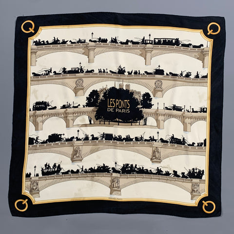 HERMES Black Tan Silk Scarves & Shawls