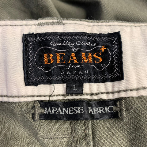 BEAMS Size L Green Olive Cotton Herringbone Casual Pants